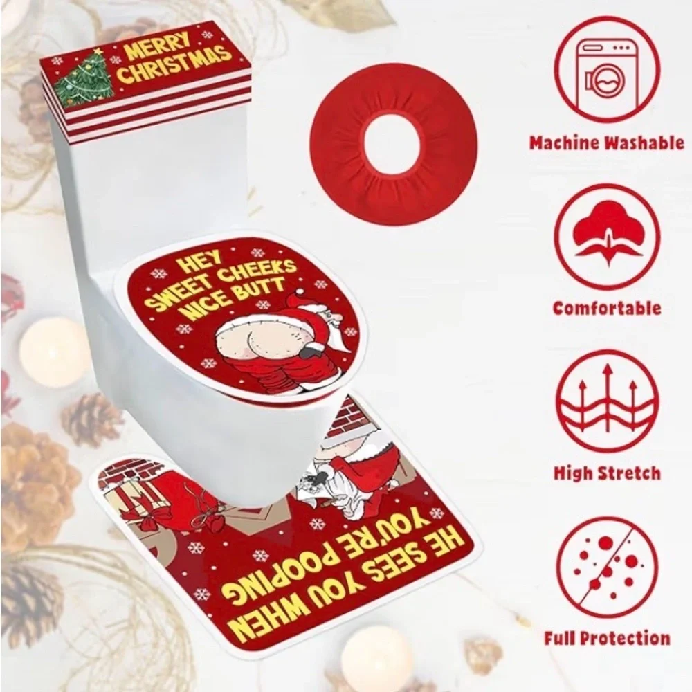 Funny Christmas Toilet Seat Cover and Rug Set